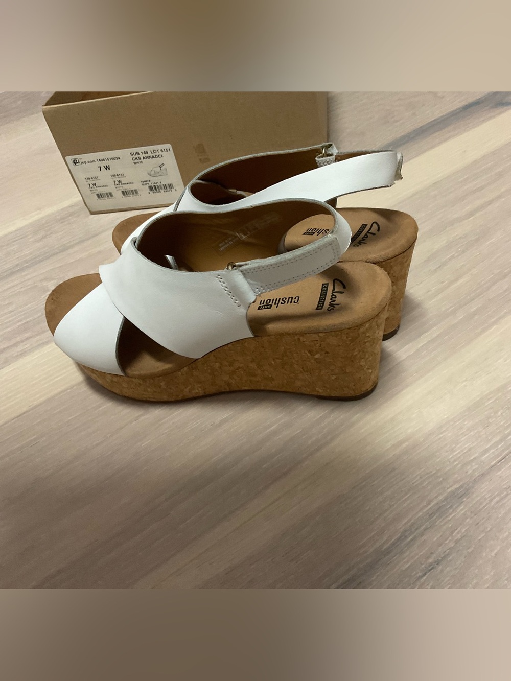 Clarks White Leather Cork Platform Wedge Sandals